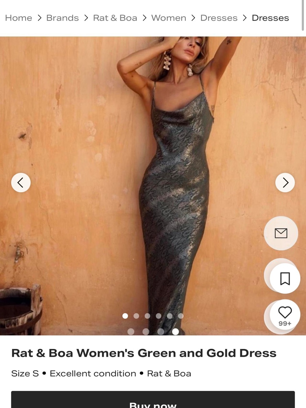 Rat & Boa Metallic Green Slip Dress with Gold Lurex